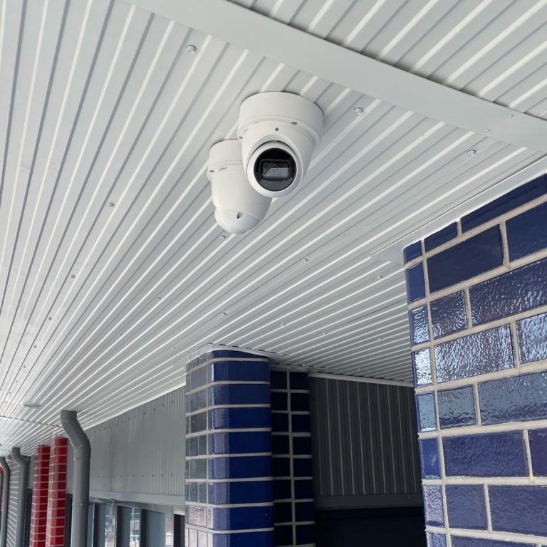 Turret security cameras on a commercial building in NSW