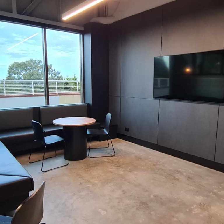 Modern interactive display screens in a public office space